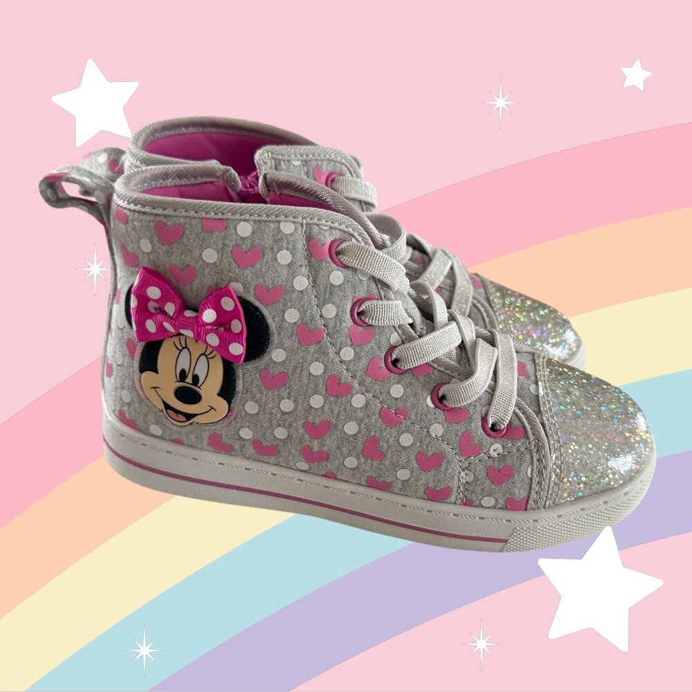 Disney Minnie Mouse Like New Sparkle Hearts High Top Little Girls Sneakers